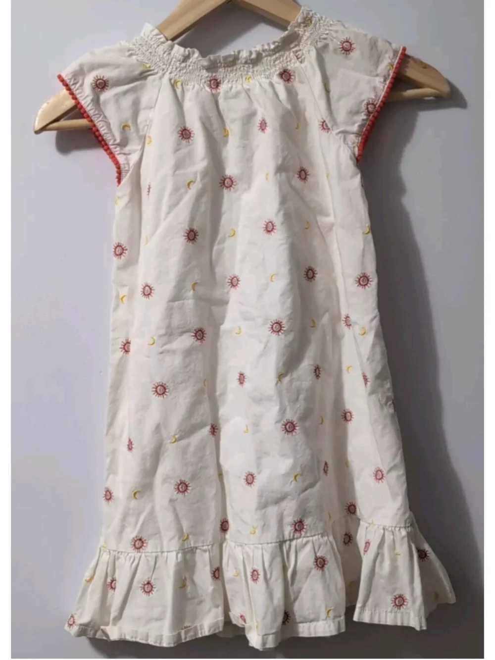 Vintage Genuine Kids Oshkosh Girls Lined White Sun Moon Embroidered Dress 4T